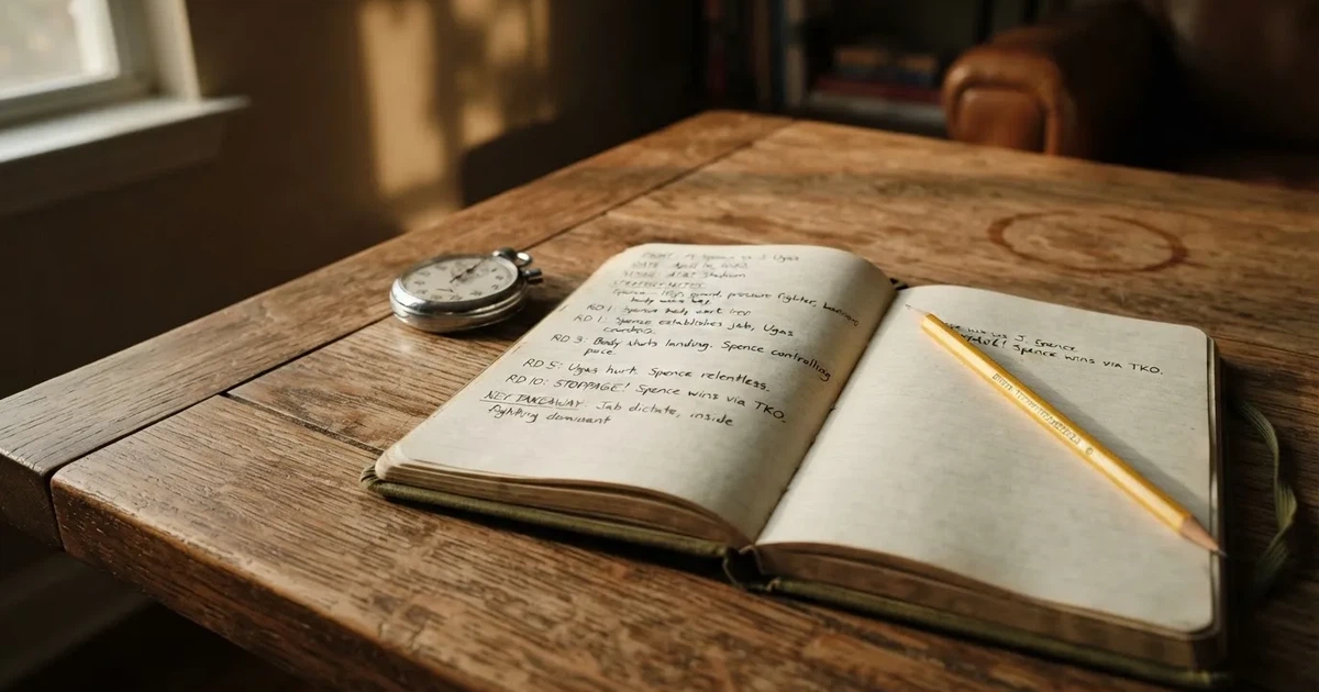 An open notebook with a pencil and a stopwatch on a wooden table