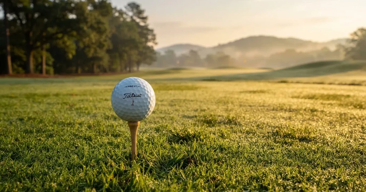 A ball on the centre spot of a grass pitch in morning light