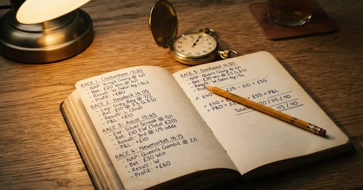 An open notebook with a pencil and a stopwatch on a wooden table