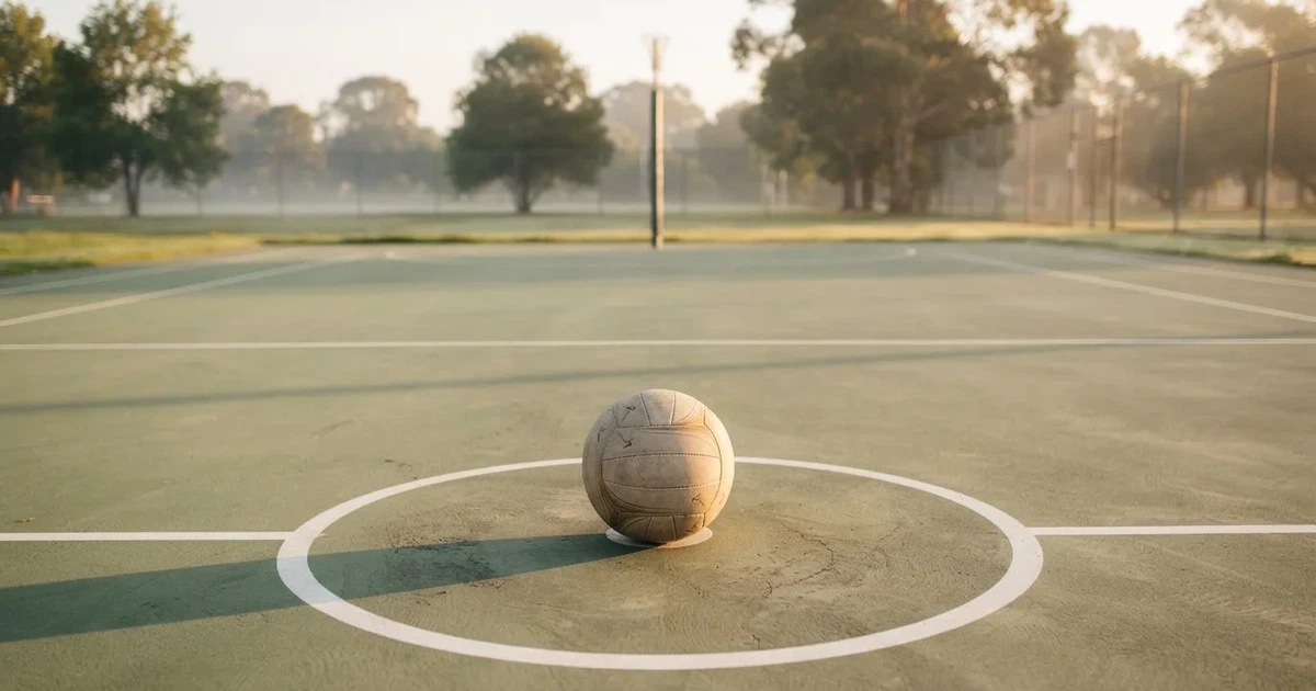 A ball on the centre spot of a grass pitch in morning light