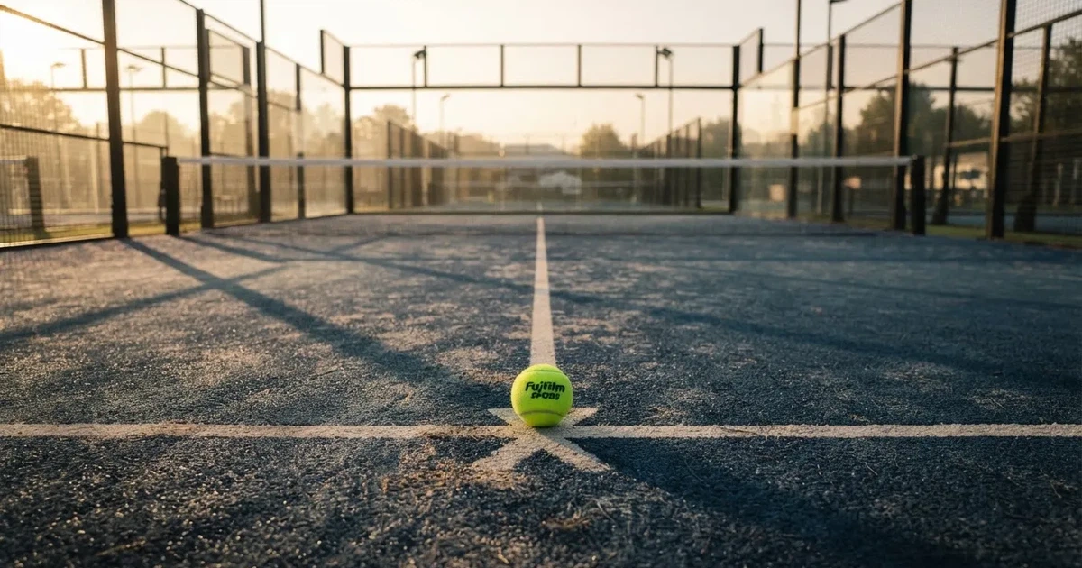 A ball on the centre spot of a grass pitch in morning light