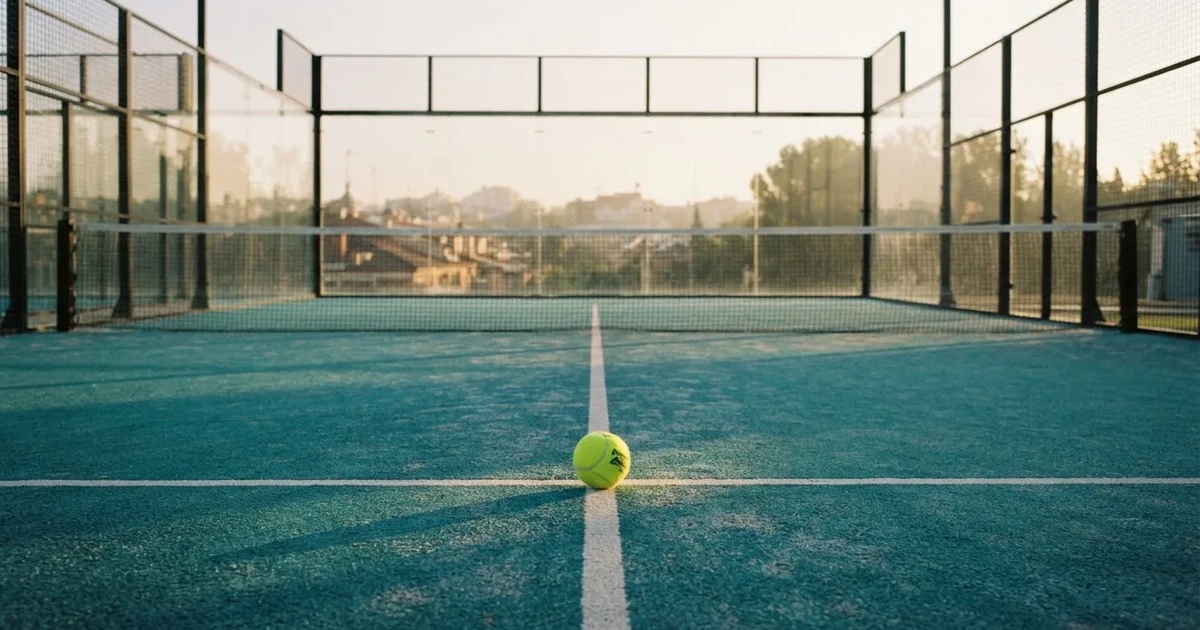 A ball on the centre spot of a grass pitch in morning light