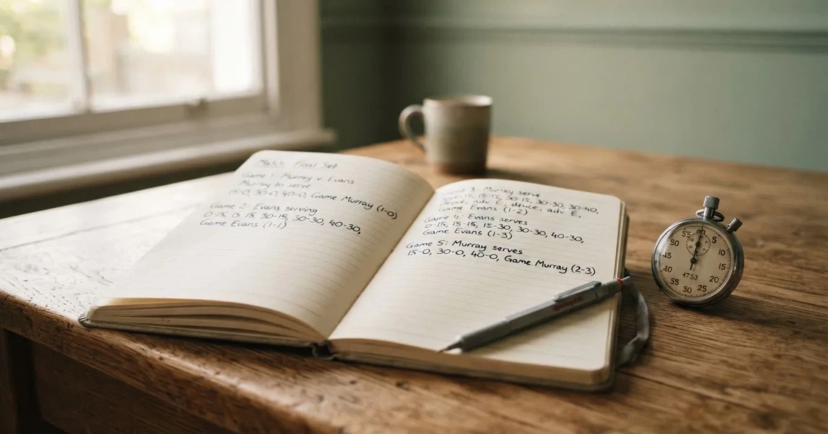 An open notebook with a pencil and a stopwatch on a wooden table
